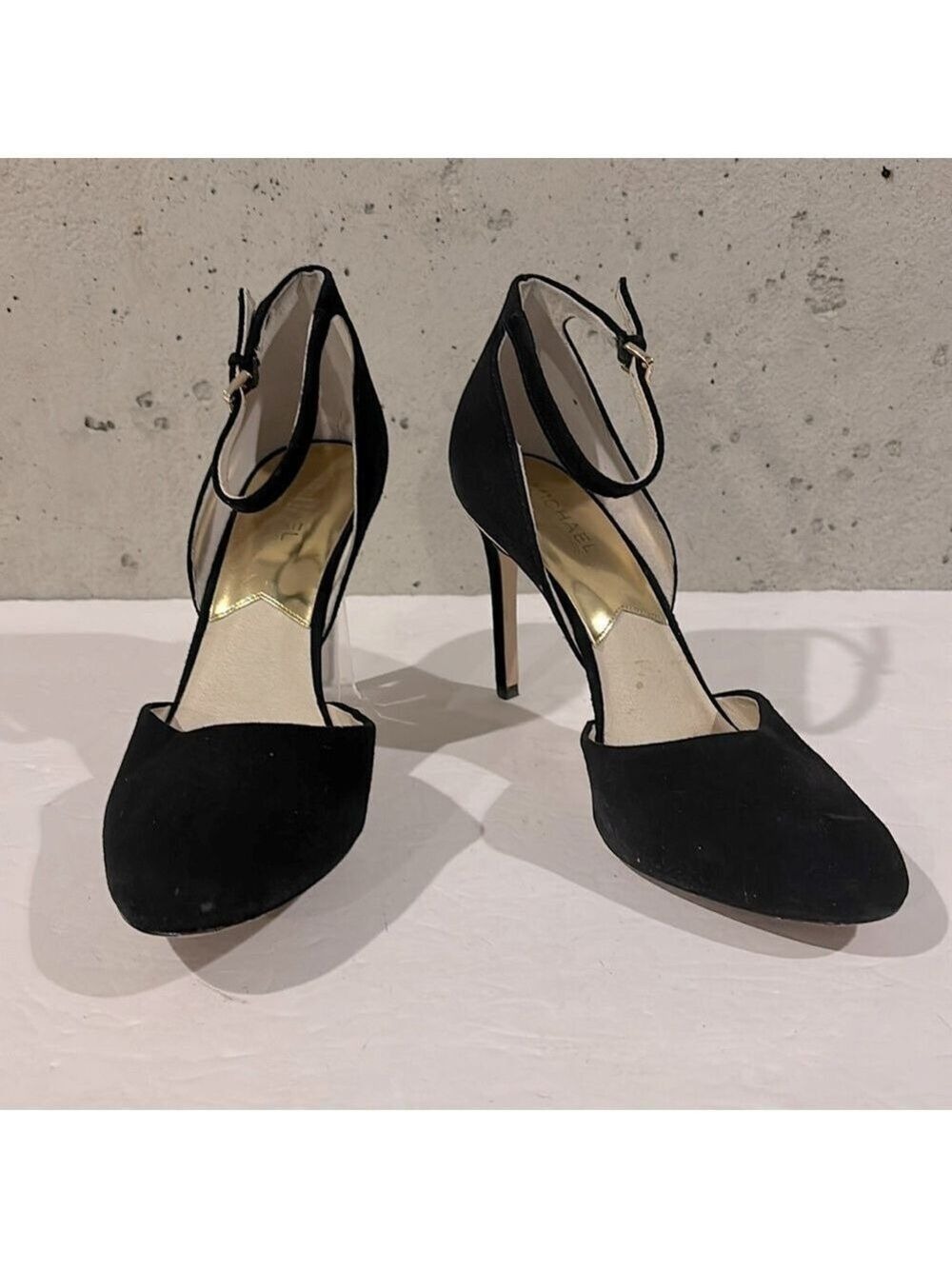 Michael Michael Kors Black Suede Georgia Ankle Strap Almond-Toe Pump - Size 9.5